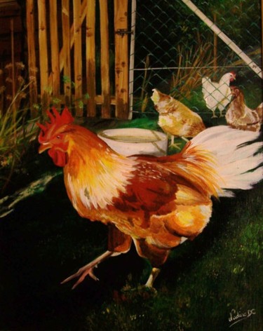Peinture intitulée "Le coq" par Nadine Coffinier, Œuvre d'art originale