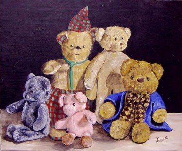 Painting titled "Les ours en peluche" by Nadine Coffinier, Original Artwork, Acrylic
