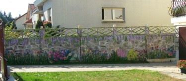 Peinture intitulée "Mur aux fleurs" par Nadine Coffinier, Œuvre d'art originale
