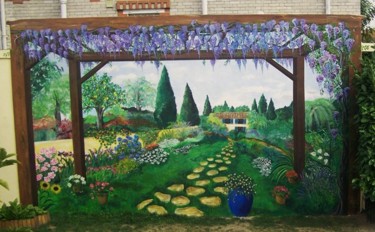 Painting titled "le jardin" by Nadine Coffinier, Original Artwork, Acrylic