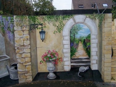 Painting titled "Le petit jardin" by Nadine Coffinier, Original Artwork, Acrylic