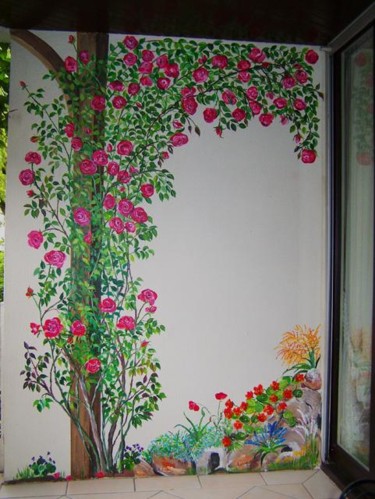 Painting titled "Mur de terrasse "le…" by Nadine Coffinier, Original Artwork