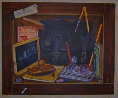 Peinture intitulée "souvenirs d'école" par Nadine Coffinier, Œuvre d'art originale, Acrylique