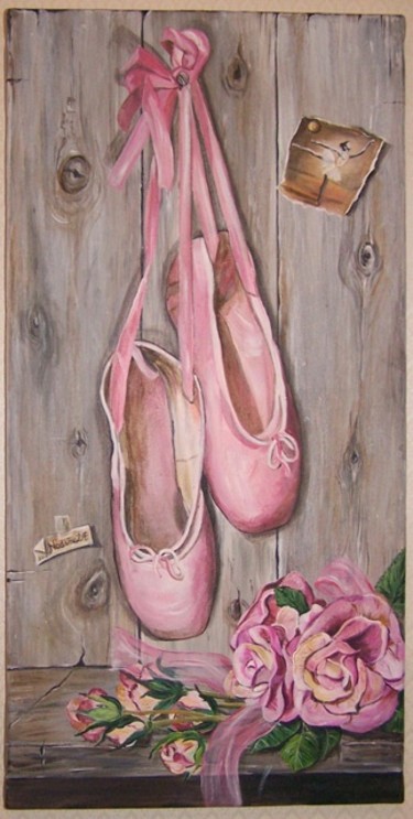 Painting titled "Les chaussons roses" by Nadine Coffinier, Original Artwork, Acrylic