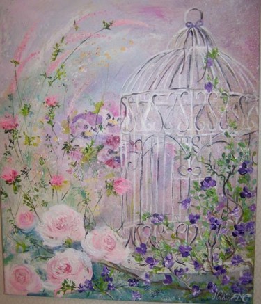 Peinture intitulée "la cage abandonnée" par Nadine Coffinier, Œuvre d'art originale, Acrylique