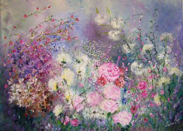 Peinture intitulée "Ambiance florale" par Nadine Coffinier, Œuvre d'art originale, Acrylique