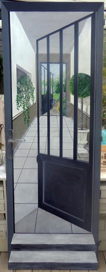 Peinture intitulée "porte en trompe l'o…" par Nadine Coffinier, Œuvre d'art originale, Acrylique