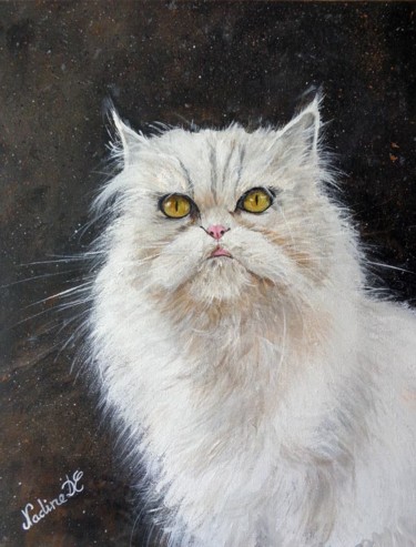 Peinture intitulée "Gazelle, mon chat p…" par Nadine Coffinier, Œuvre d'art originale, Acrylique