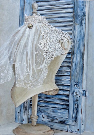Pintura intitulada "Le volet bleu" por Nadine Coffinier, Obras de arte originais, Acrílico