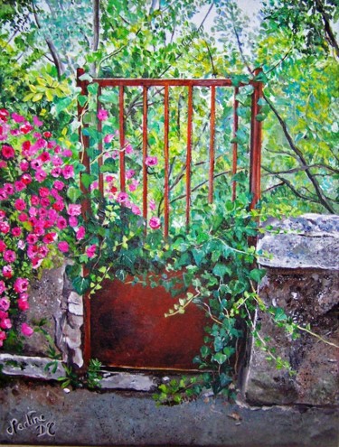Peinture intitulée "La vieille porte à…" par Nadine Coffinier, Œuvre d'art originale, Acrylique