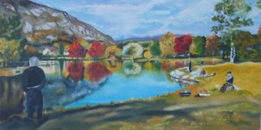Peinture intitulée ""Autour du Lac"" par Nad-Ev, Œuvre d'art originale, Huile