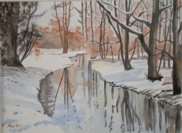 Peinture intitulée "RIVIERE ENNEIGEE" par Nad-Ev, Œuvre d'art originale, Aquarelle