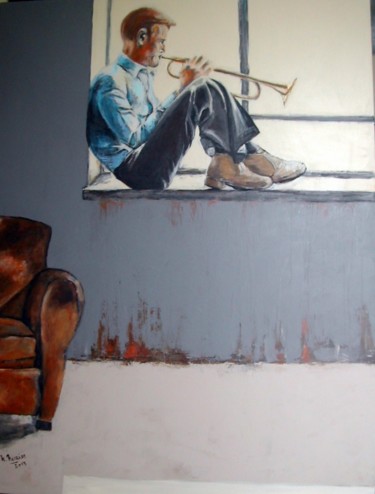 Peinture intitulée "fenetre-sur-blues.j…" par Nadine Nicaise, Œuvre d'art originale, Huile