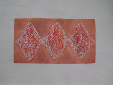 Gravures & estampes intitulée "les trois (version…" par Nadine Trescartes (fildefériste), Œuvre d'art originale, Linogravure…