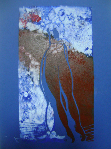 Printmaking titled ""viens ma douce N°3"" by Nadine Trescartes (fildefériste), Original Artwork, Linocuts