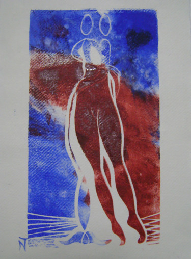 Druckgrafik mit dem Titel ""Mon amour, mon amo…" von Nadine Trescartes (fildefériste), Original-Kunstwerk, Linoldrucke