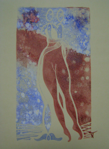 Printmaking titled ""Viens ma douce N°2"" by Nadine Trescartes (fildefériste), Original Artwork, Linocuts