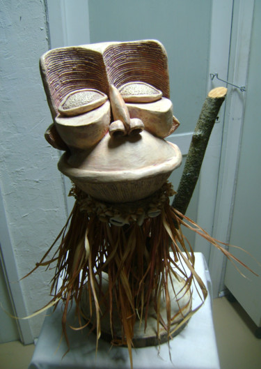 Escultura intitulada "Masque grenouille d…" por Nadine Trescartes (fildefériste), Obras de arte originais, Terracota
