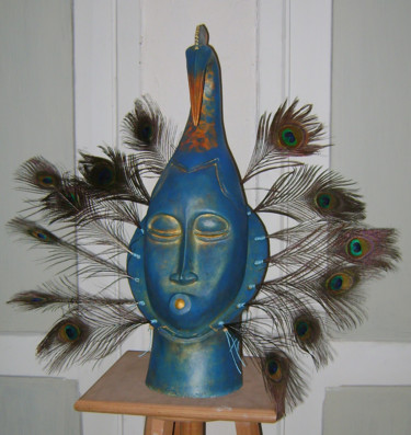 Escultura intitulada "le Dieu Paon" por Nadine Trescartes (fildefériste), Obras de arte originais, Terracota