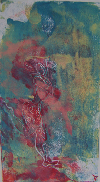 Druckgrafik mit dem Titel ""danse de la pluie"…" von Nadine Trescartes (fildefériste), Original-Kunstwerk, Linoldrucke