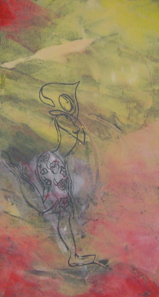 Estampas & grabados titulada ""Danse de la pluie…" por Nadine Trescartes (fildefériste), Obra de arte original, Linograbados