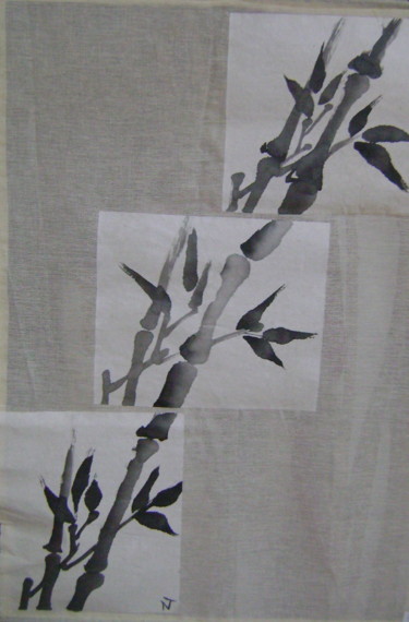 Desenho intitulada "Bambou triptyque" por Nadine Trescartes (fildefériste), Obras de arte originais, Tinta Montado em Cartão