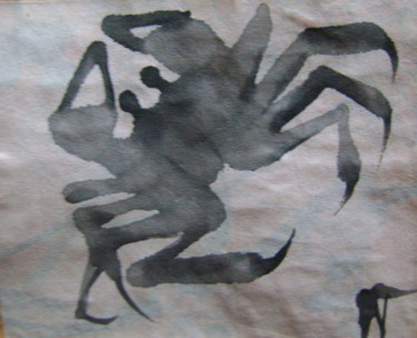 Drawing titled "crabe 1" by Nadine Trescartes (fildefériste), Original Artwork, Ink Mounted on Cardboard