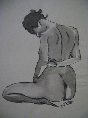 Drawing titled "Nu 1" by Nadine Trescartes (fildefériste), Original Artwork, Gel pen