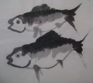 Dessin intitulée "poissons" par Nadine Trescartes (fildefériste), Œuvre d'art originale, Encre