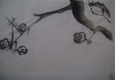 Drawing titled "Fleurs de prunier 1" by Nadine Trescartes (fildefériste), Original Artwork, Ink