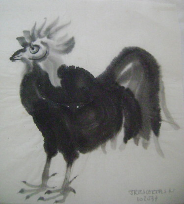 Dessin intitulée "Le Coq" par Nadine Trescartes (fildefériste), Œuvre d'art originale, Encre