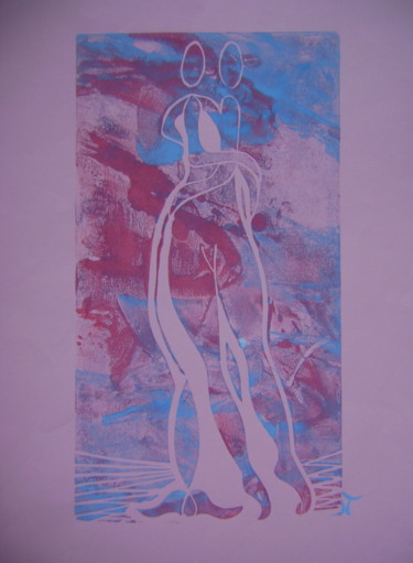 Printmaking titled ""le pendule amoureu…" by Nadine Trescartes (fildefériste), Original Artwork, Linocuts