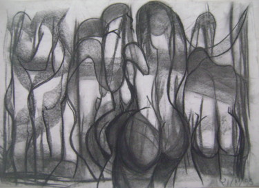 Dessin intitulée "Les Bains" par Nadine Trescartes (fildefériste), Œuvre d'art originale, Graphite