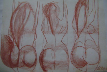 Dessin intitulée "Trois nus de dos N°2" par Nadine Trescartes (fildefériste), Œuvre d'art originale, Graphite
