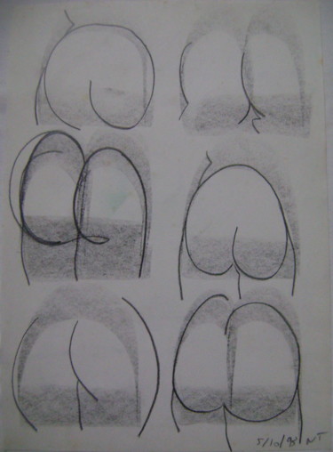 Zeichnungen mit dem Titel "Etude de fesses" von Nadine Trescartes (fildefériste), Original-Kunstwerk, Graphit