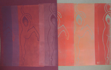 Gravures & estampes intitulée ""Ribambelles" Série…" par Nadine Trescartes (fildefériste), Œuvre d'art originale, Linogravur…