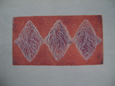 Gravures & estampes intitulée ""les trois deuxième…" par Nadine Trescartes (fildefériste), Œuvre d'art originale, Linogravur…