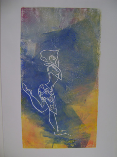Gravures & estampes intitulée "Africaine "danse de…" par Nadine Trescartes (fildefériste), Œuvre d'art originale, Linogravur…