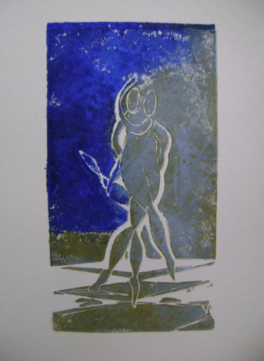 Druckgrafik mit dem Titel ""malgré l'orage" ve…" von Nadine Trescartes (fildefériste), Original-Kunstwerk, Linoldrucke