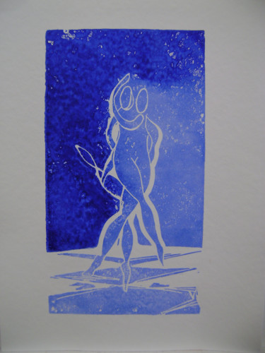 Gravures & estampes intitulée ""malgré l'orage" ve…" par Nadine Trescartes (fildefériste), Œuvre d'art originale, Linogravur…