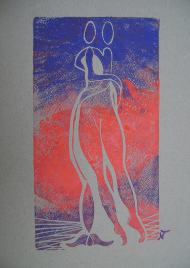 Druckgrafik mit dem Titel "série des danseurs…" von Nadine Trescartes (fildefériste), Original-Kunstwerk, Linoldrucke