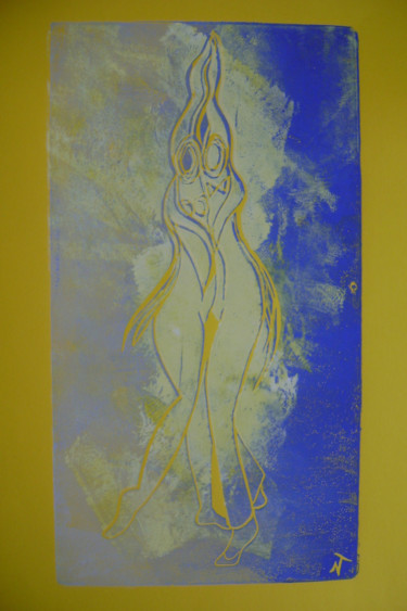 Prenten & gravures getiteld ""tango jaune" N° 1" door Nadine Trescartes (fildefériste), Origineel Kunstwerk, Linosnede