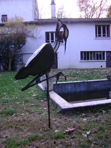 Escultura titulada "Le héron" por Nadine Trescartes (fildefériste), Obra de arte original, Metales