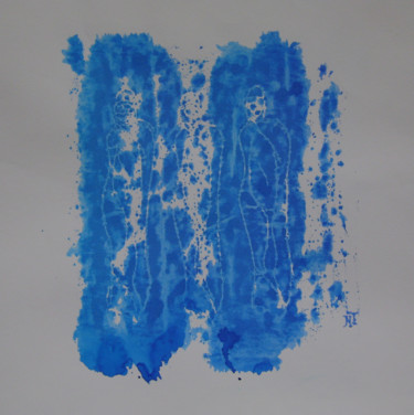 Printmaking titled ""les Mayas" bleues…" by Nadine Trescartes (fildefériste), Original Artwork, Engraving Mounted on Other r…
