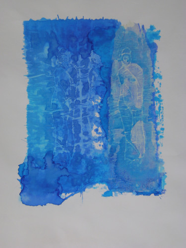 Impressões e gravuras intitulada "maya-bleues-2" por Nadine Trescartes (fildefériste), Obras de arte originais, Gravação Mon…