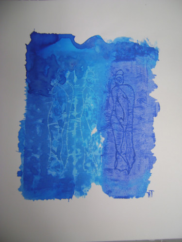 Εκτυπώσεις & Χαρακτικά με τίτλο ""Mayas Bleues" 3" από Nadine Trescartes (fildefériste), Αυθεντικά έργα τέχνης, Χαρακτική Το…