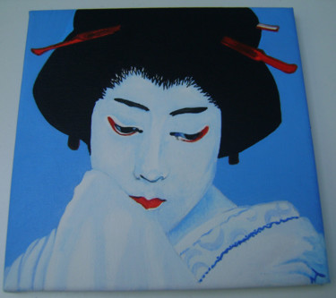 Pittura intitolato "geisha bleue" da Nadine Trescartes (fildefériste), Opera d'arte originale, Gouache