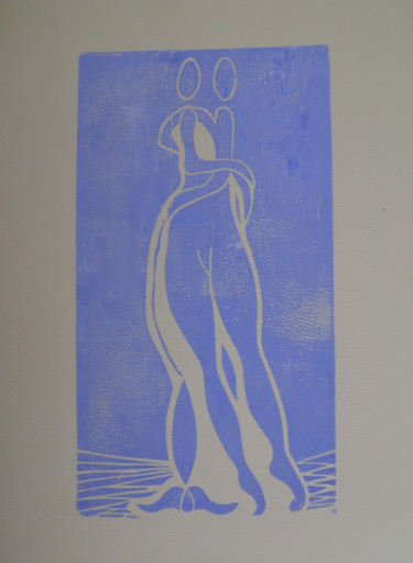 「"le pendule" parme」というタイトルの製版 Nadine Trescartes (fildefériste)によって, オリジナルのアートワーク, Linocuts