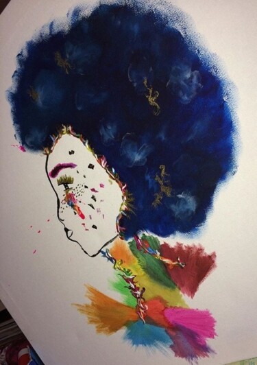 Peinture intitulée "afrobluehair" par Nadira Henni, Œuvre d'art originale, Acrylique