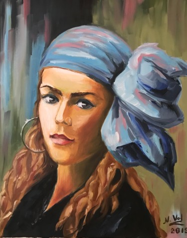 Painting titled "Modern Carmen" by Nadia Voro, Original Artwork, Oil Mounted on Wood Stretcher frame